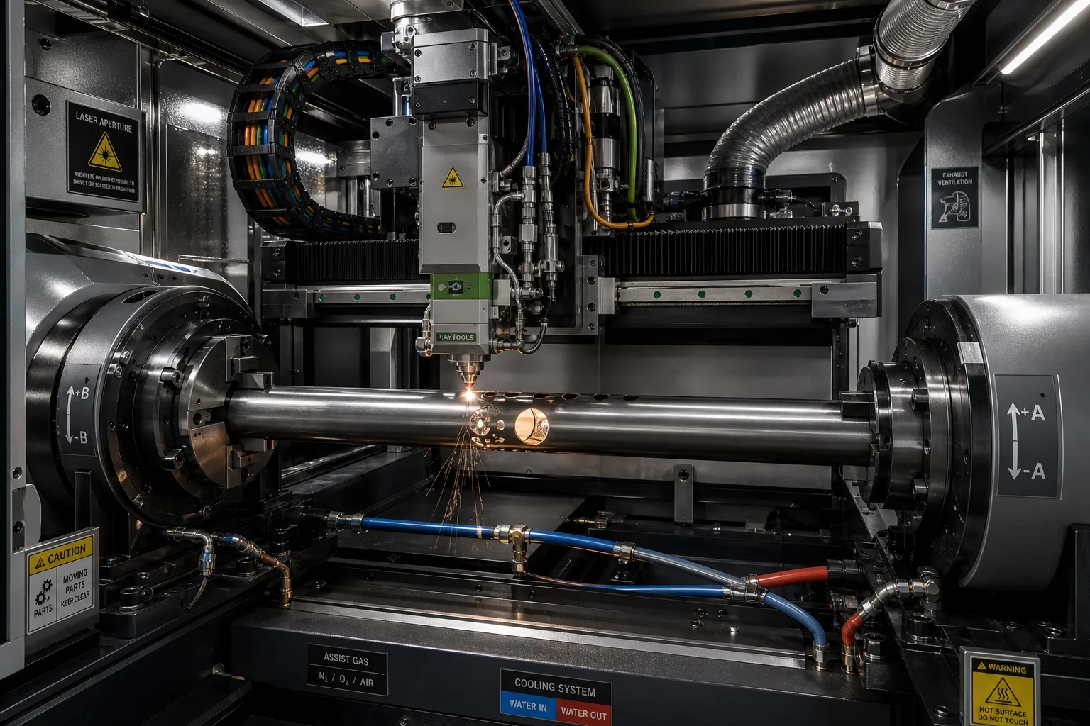 Inside a Tube Laser Cutting Machine