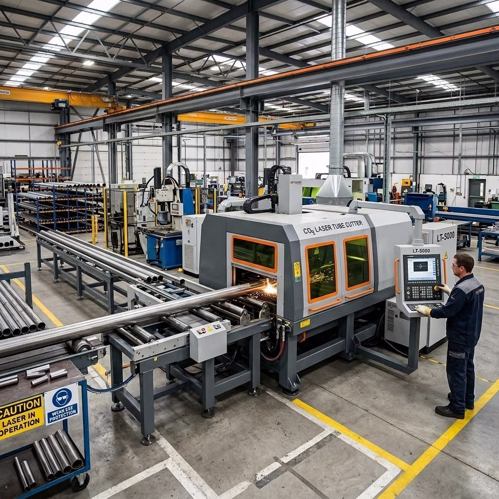 CO2 Laser Tube Cutter in a factory setting