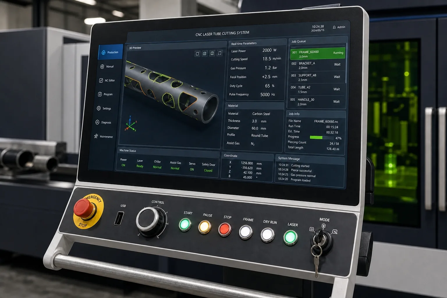 CNC Laser Tube Cutting Control Panel