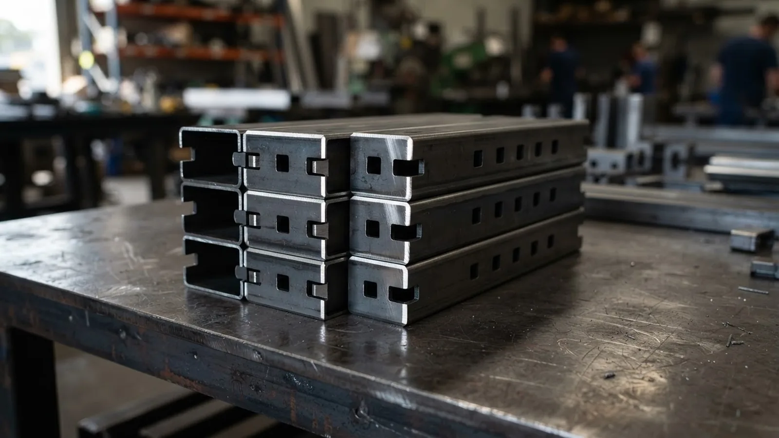 Laser-cut rectangular tube parts with slot-and-tab features and bright burr-free edges