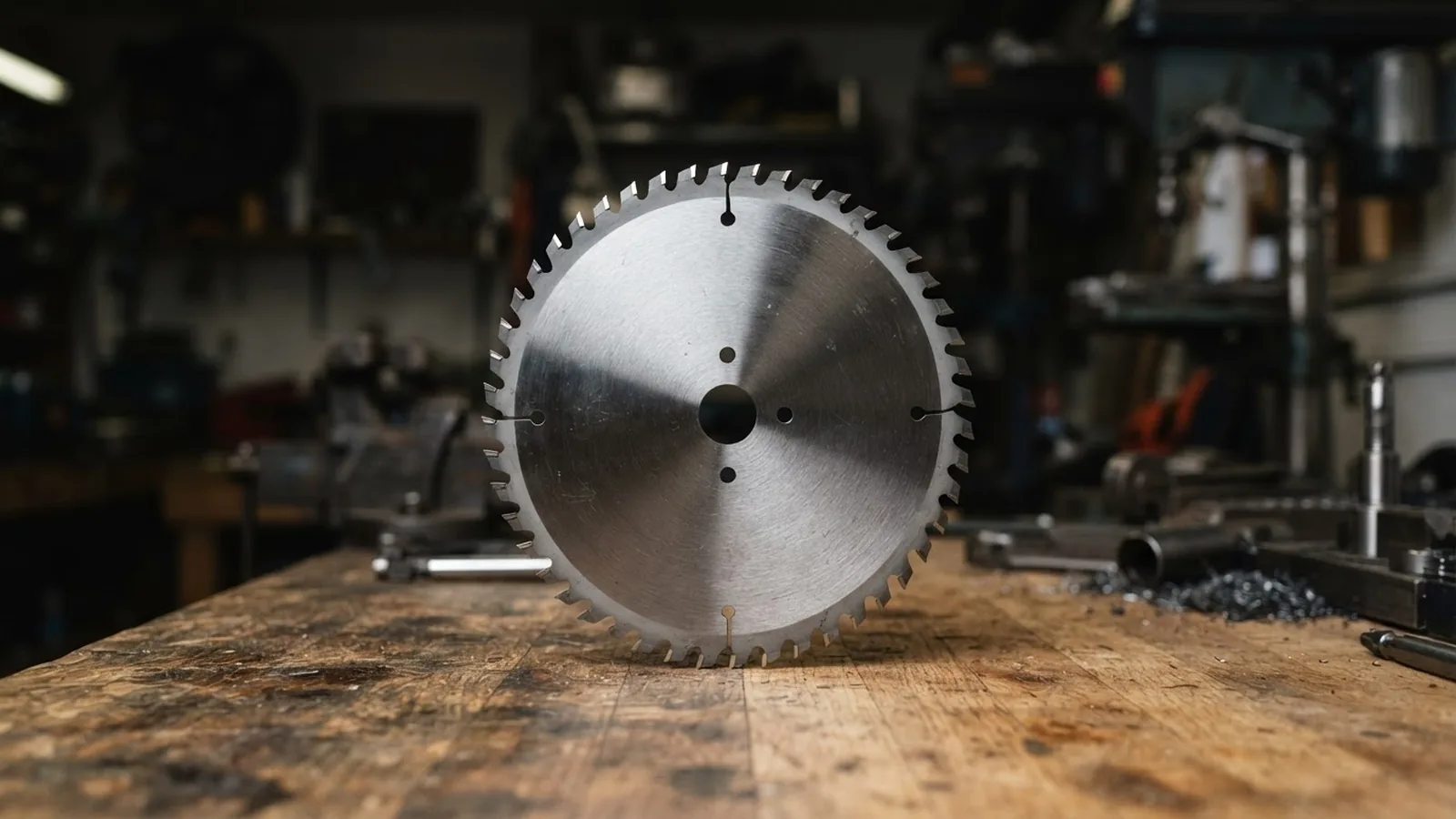 Freshly resharpened circular cold saw blade with carbide teeth
